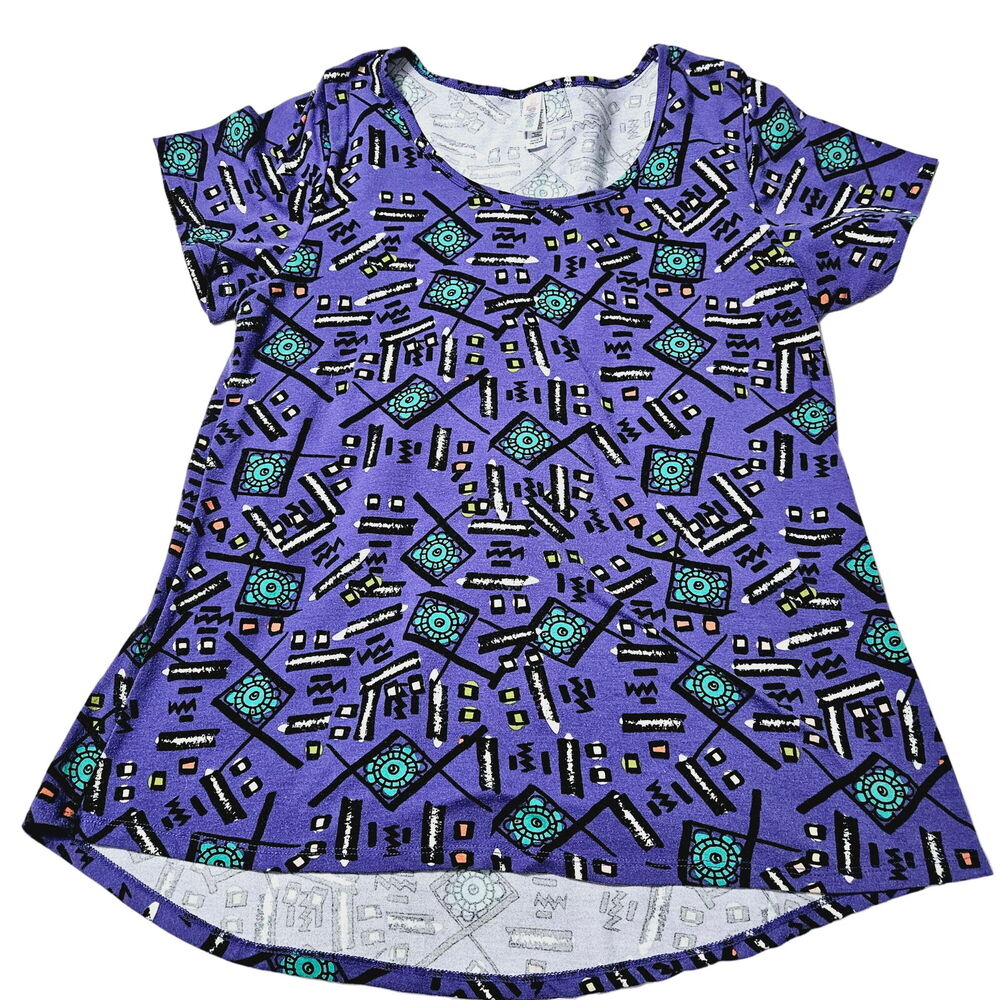 LuLaRoe Womens Top Multi-Color Size Large Polyester Blend Short Sleeve Pullover